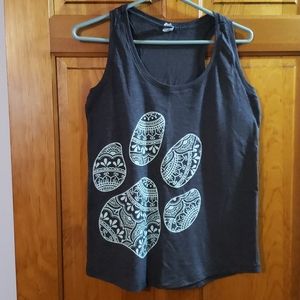 Instant Message Paw Print Tank Top . Grey / mint